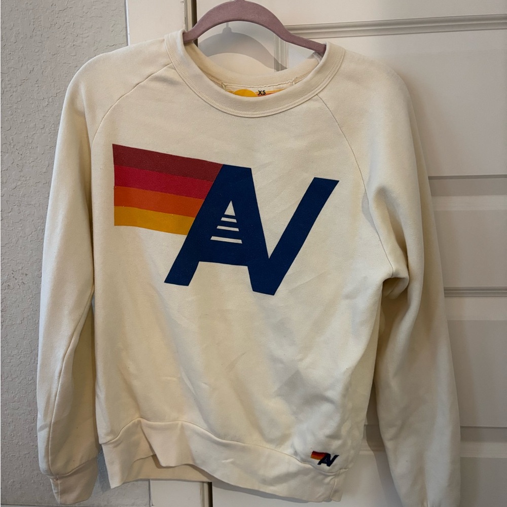 SOLD Aviator Nation Unisex Cream Crewneck Sweatshirt with Blue and Red Accents